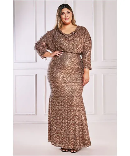 Goddiva Womens Sequin Cowl Maxi Dress - Bronze