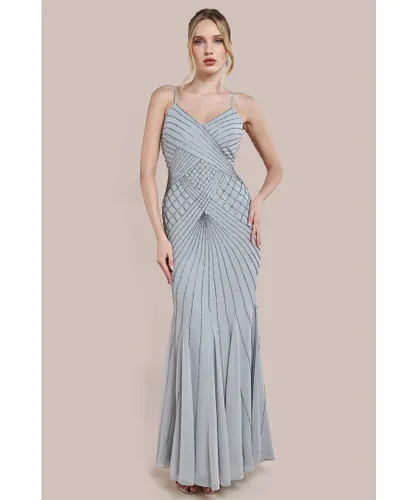 Goddiva Womens Sleeveless Embellished Maxi Dress - Silver