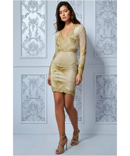Goddiva Womens Starburst Effect Mini Dress - Gold