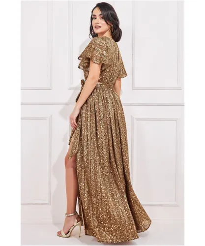Goddiva Womens Wrap Printed Chiffon Maxi Dress - Leopard