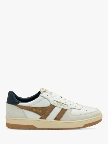 Gola Classics Hawk Leather Lace Up Trainers, White/Tobacco/Navy - White/Tobacco/Navy - Male