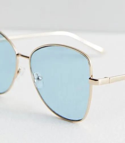Gold Blue Lens Sunglasses New Look
