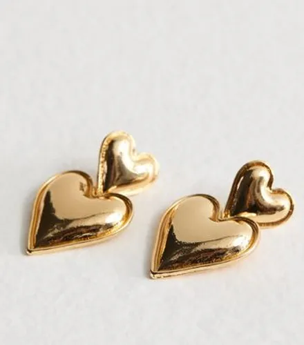 Gold Curved Heart Doorknocker Earrings New Look