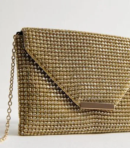 Gold Diamanté Clutch Bag New Look