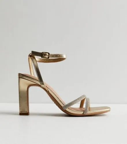 Gold Diamanté Embellished Strappy Block Heel Sandals New Look