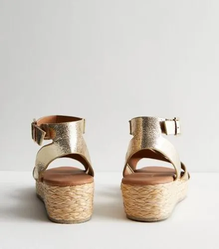 Gold Leather-Look 2 Part Flatform Espadrille Sandals New Look