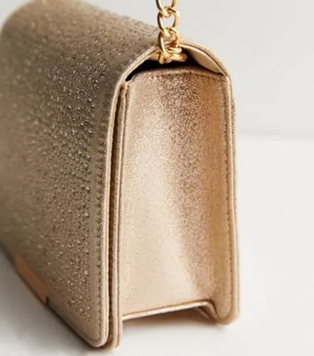 Gold Metallic Diamanté Cross Body Bag New Look