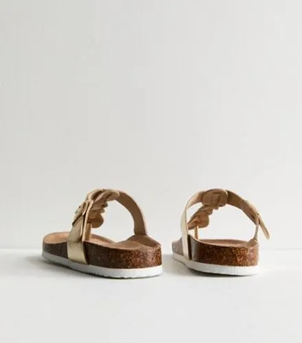Gold Plait Toe Post Leather-Look Sandals New Look