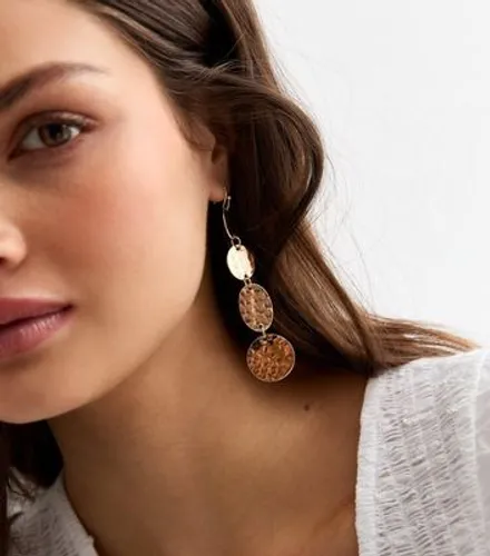 Gold Textured Disc Drop Earrings New Look