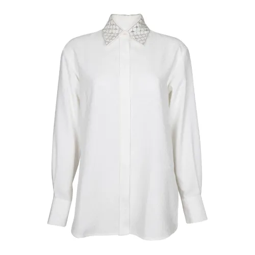 Golden Goose , Antique White Viscose Shirt with Double Star ,White female, Sizes: