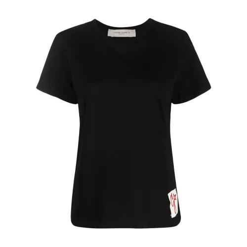Golden Goose , Black Cotton Logo Crew Neck T-shirt ,Black female, Sizes: