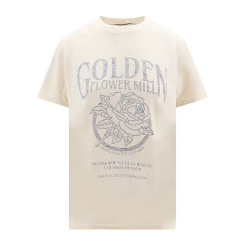 Golden Goose , Cotton T-Shirt with Frontal Print ,Beige female, Sizes: