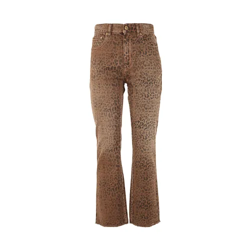 Golden Goose , Faded Leopard Print Cropped Flare Denim ,Brown female, Sizes: