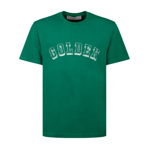 Golden Goose , Green Logo Print T-Shirt with Double Star ,Green male, Sizes: