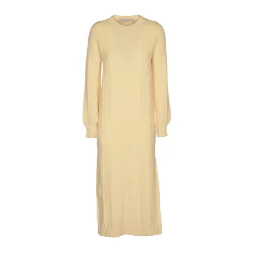 Golden Goose , Journey Long Dress with Wool Stripes ,Beige female, Sizes: