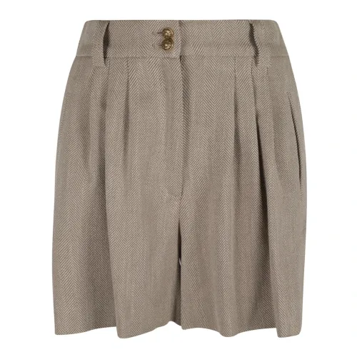 Golden Goose , Journey Pleated Herringbone Cotton Shorts ,Green female, Sizes: