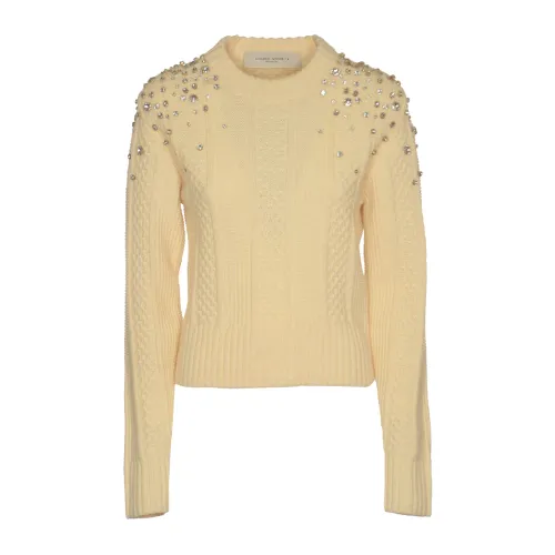 Golden Goose , Journey Sweater with Wool Mix Texture and Crystal Stones ,Beige female, Sizes: