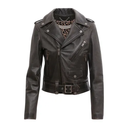 Golden Goose , Leather Biker Jacket ,Black female, Sizes: