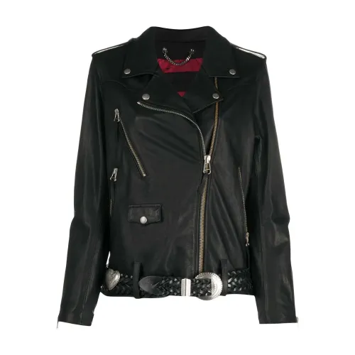 Golden Goose , Leather Biker Jacket ,Black female, Sizes: