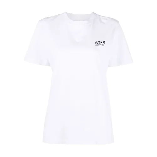 Golden Goose , Logo Cotton T-shirt with Crew Neck ,White female, Sizes: