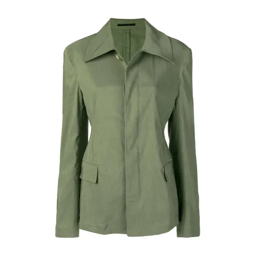 Golden Goose , Slim-fit Linen-Blend Jacket ,Green female, Sizes: