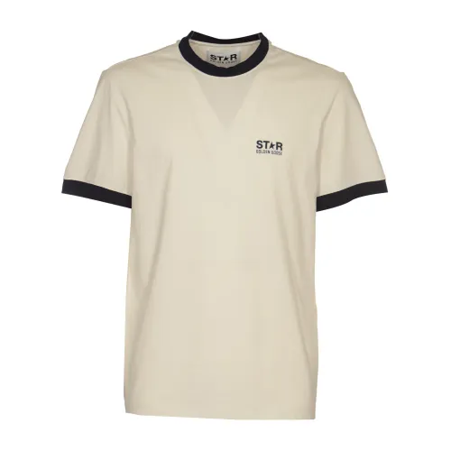 Golden Goose , Star Regular T-shirt with Logo ,White male, Sizes: