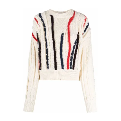 Golden Goose , Striped Wool Sweater with Round Neck ,White female, Sizes: