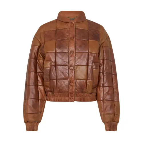 Golden Goose , Vintage Leather Bomber Jacket Brown Logo ,Brown female, Sizes:
