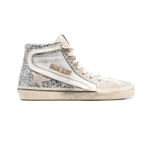 Golden Goose , White Glitter High Top Sneakers ,Beige male, Sizes: