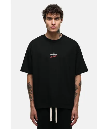 Good For Nothing Mens Black Oversized Cotton Printed Short Sleeve T-Shirt