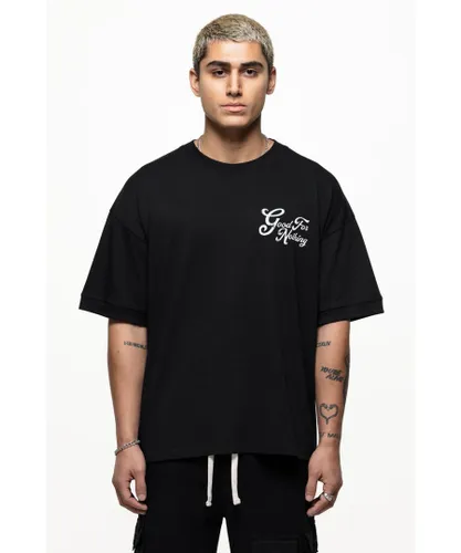 Good For Nothing Mens Black Oversized Cotton T-Shirt With Graphic Dancer Print