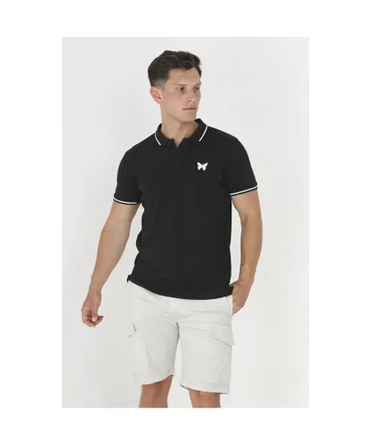 Good For Nothing Mens Black Short Sleeve Polo Shirt With Contrast Tipping