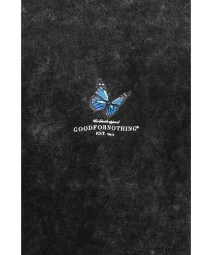 Good For Nothing Mens Genesis Blue Butterfly Acid Wash T-Shirt Cotton