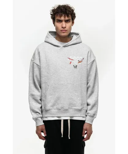 Good For Nothing Mens Grey Oversized Cotton Blend Printed Hoodie