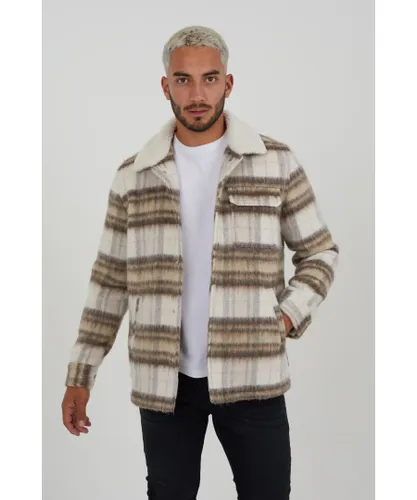 Good For Nothing Mens Multicolour Checked Jacket With Sherpa Collar