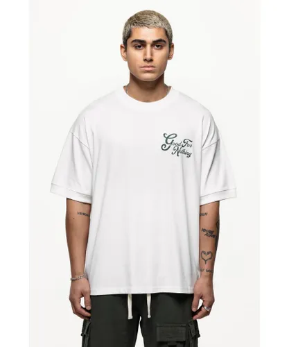 Good For Nothing Mens Off White Oversized Cotton T-Shirt With Graphic Dancer Print