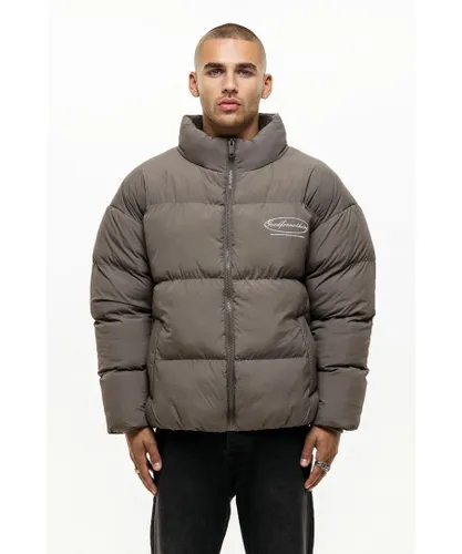 Good For Nothing Mens Taupe Funnel Neck Puffer Jacket