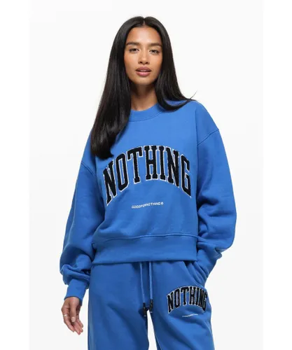 Good For Nothing Womens Blue Oversized Cotton Blend Boucle Logo Sweatshirt