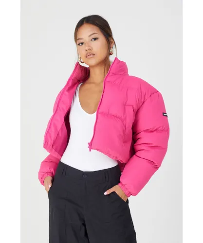 Good For Nothing Womens Pink Cropped Puffer Jacket