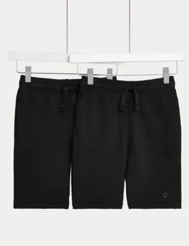 Goodmove 2pk Unisex School Sweat Shorts (2-16 Yrs) - 6-7 Y - Black, Black,Navy