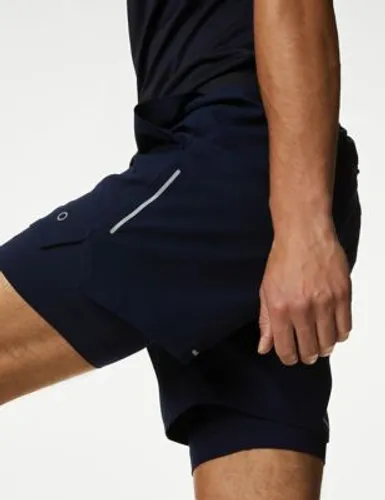 Goodmove Mens Two Layer Drawstring Zip Pocket Shorts - SREG - Navy, Navy,Black,Dark Sage,Mid Blue