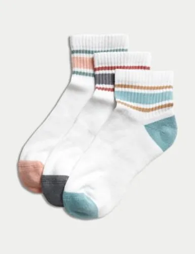 Goodmove Womens 3pk Cotton Rich Striped Ankle High Socks - 3-5 - White Mix, White Mix