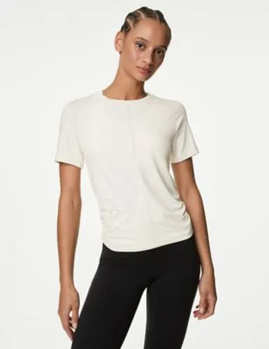 Goodmove Womens Scoop Neck Wrap Front Yoga T-Shirt - 8 - Ivory, Ivory,Brick