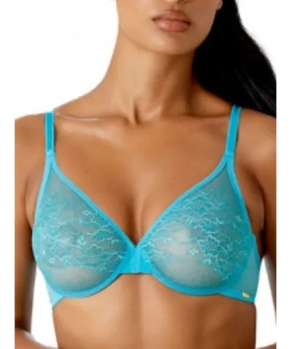 Gossard Womens Glossies Lace Sheer Moulded Bra - Turquoise Sea - Blue Polyamide