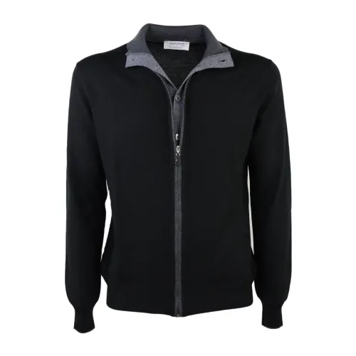 Gran Sasso , Black Merinos Full Zip Sweater ,Black male, Sizes:
