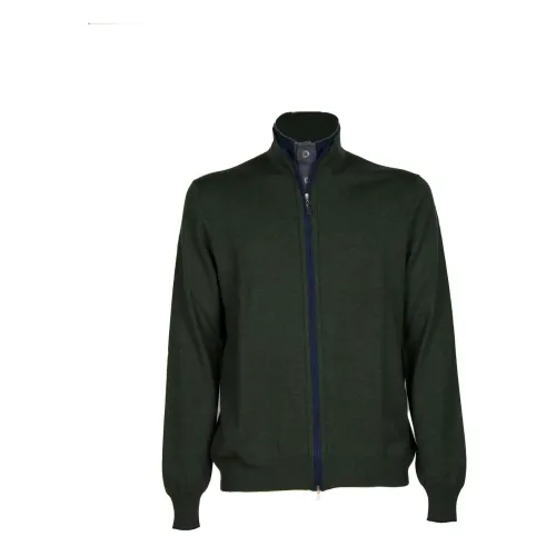 Gran Sasso , Forest Green Full Zip Sweater ,Green male, Sizes: