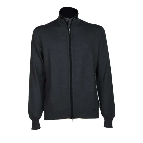 Gran Sasso , Merinos Full Zip High Neck Sweater ,Black male, Sizes: