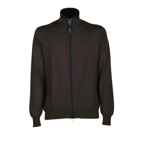 Gran Sasso , Merinos High Neck Full Zip Sweater ,Brown male, Sizes: