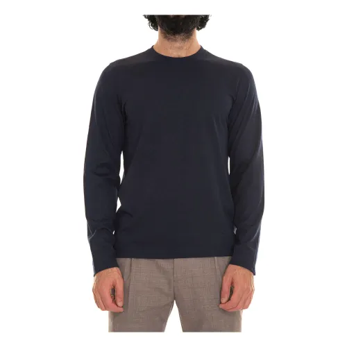 Gran Sasso , Wool Long Sleeve T-shirt ,Blue male, Sizes: