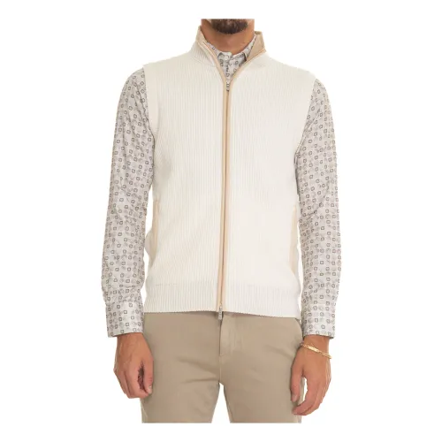 Gran Sasso , Zippered Vest, English Rib Pattern ,White male, Sizes: